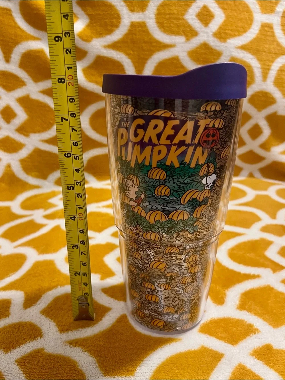 Tervis Peanuts The Great Pumpkin 24 oz Clear Tumbler w/ Purple Lid
